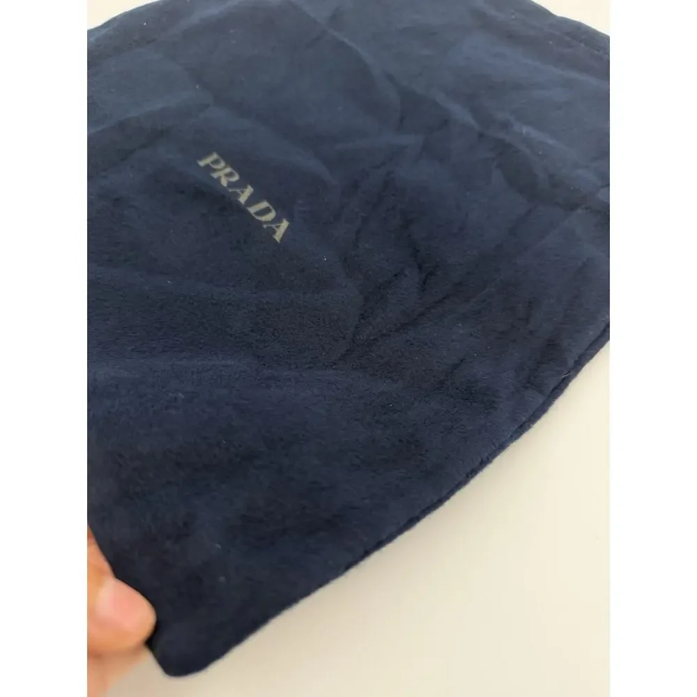 Authentic Prada Dark Navy Flannel Drawstring Dust Bag Cards RFID Set 14.5